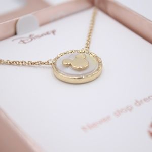 Disney Mickey Mouse Mother Of Pearl Pendant Fine Silver Plated Necklace Women's